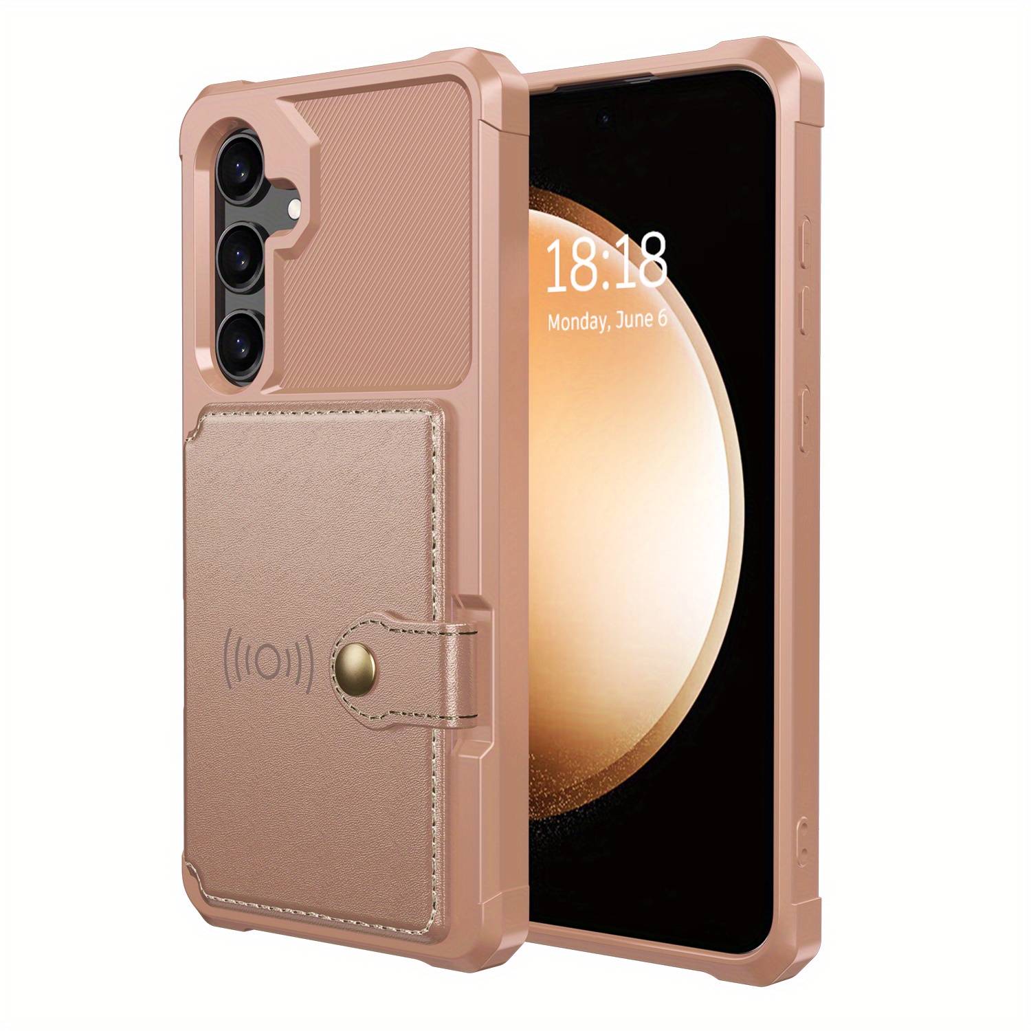 TEMU Phone Case - New Stylish High-end Business Zm03 Series Pink Magnetic Card Holder Shockproof Phone Case For Galaxy Note10 Note20 A12 M12 M23 M13