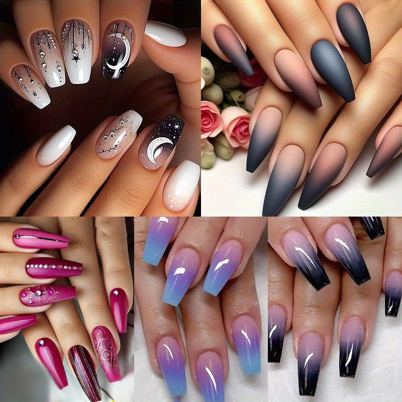 TEMU 120pcs(5pcs)ballet Style Fake Nails, French Fashion Colored , Gorgeous Wearable Nails Suitable For All Women And. The Box Comes With Nail Files And Glue For .