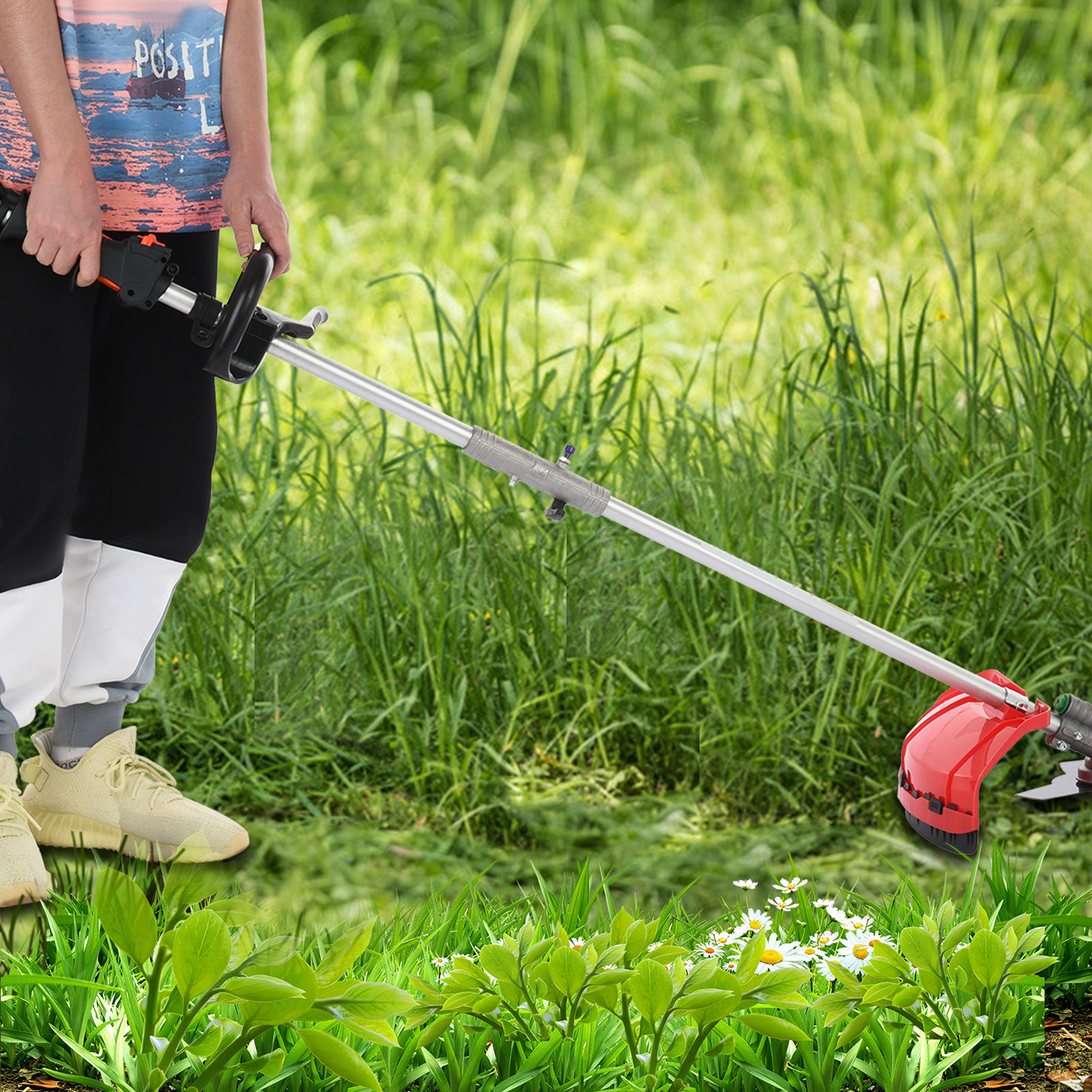 52cc heavy-duty   gas- lawn mower with  ,   lawn mower, hedge cutter, brush cutter, soil   &   - large 180.01cm width,   machine for residential & commercial use, compact storage design, handlebar & features, ideal for lawns, hedges, brush, soil, and trenching Product details 9