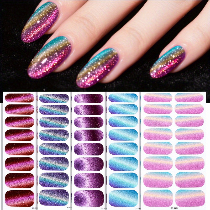 TEMU Buy 5 Get (5 Nail Stickers + 5 Scraper Strips) Eye Nail Polish Film Powder Nail Decals, Suitable For Daily Commuting Street Parties Wear, Give To Halloween Christmas Gift