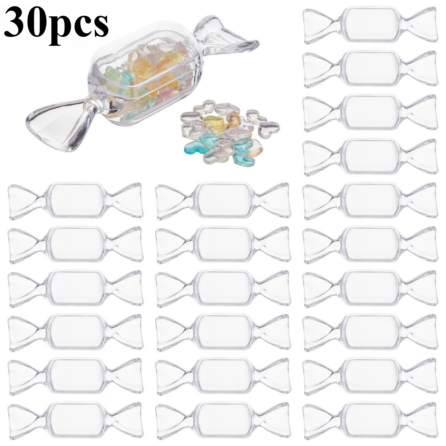 

30pcs Clear Candy-shaped Plastic Storage Boxes, Mini Jewelry Organizer, Transparent Bead Containers, With Diy Decorations & Party Favors For Wedding, Birthday, Graduation, Father's Day, Day Gifts