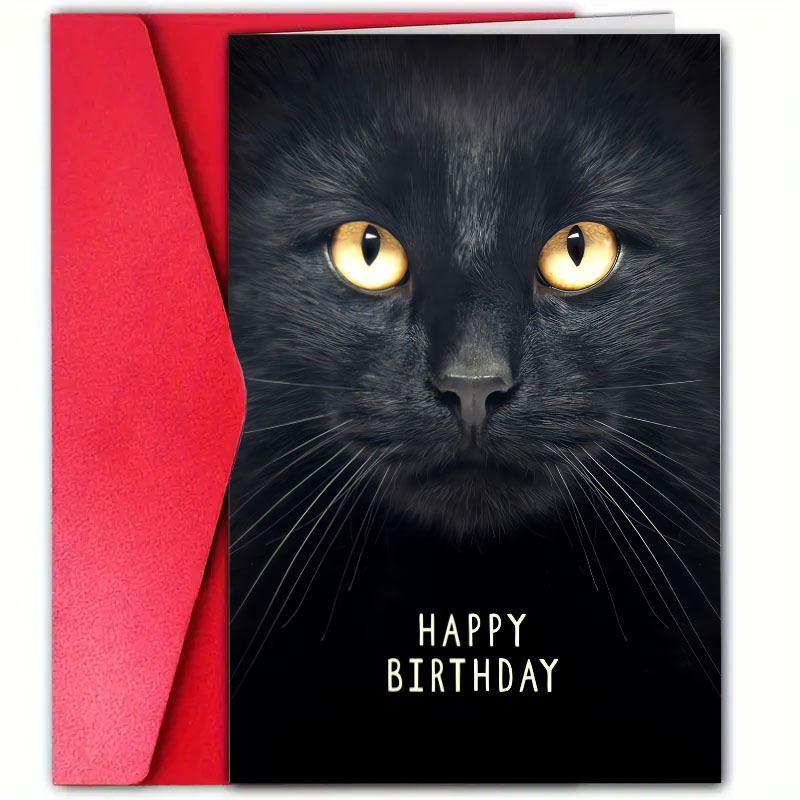 

1pc Whimsycat Black Cat Birthday Greeting Card With Envelope, 12cm X 18cm, Humorous Paper Card For Pet Owners, Cat/dog Enthusiasts, Friends, Family - Unique & Creative Birthday Wishes