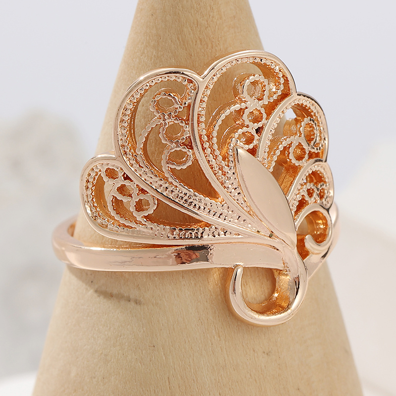 Luxurious Copper Hollowed Out Flower Shaped Elegant Ring