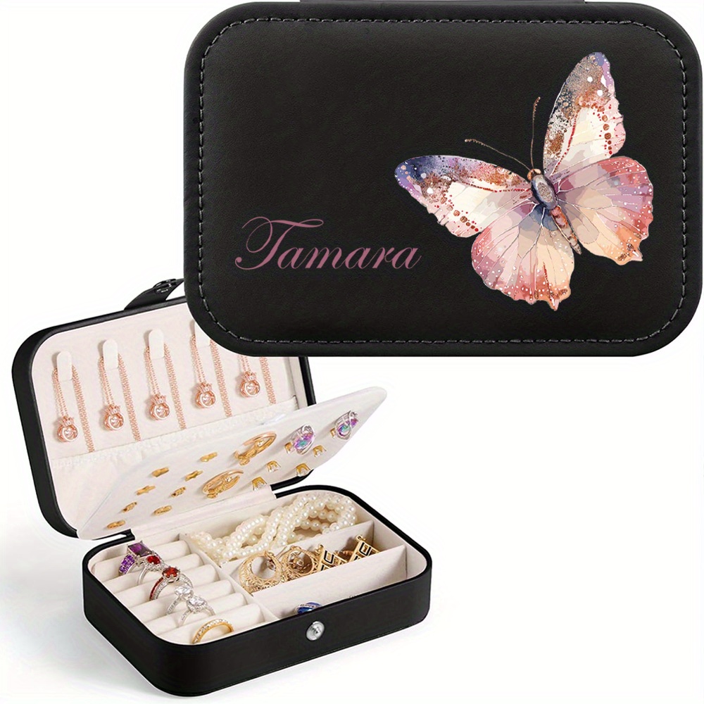 Customized Name PU Leather Butterfly Jewelry Box