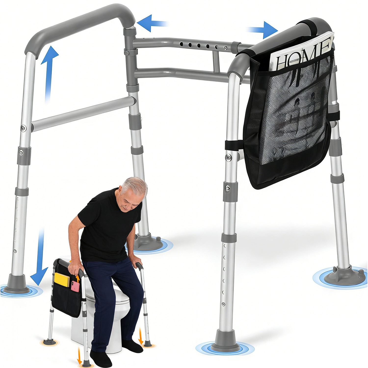 E-shop Aluminium Toiletten Haltegriff Rahmen | 150kg Tragkraft Stützstange für Senioren, Schwangere, Behinderte | Material: Aluminiumlegierung, Marke: