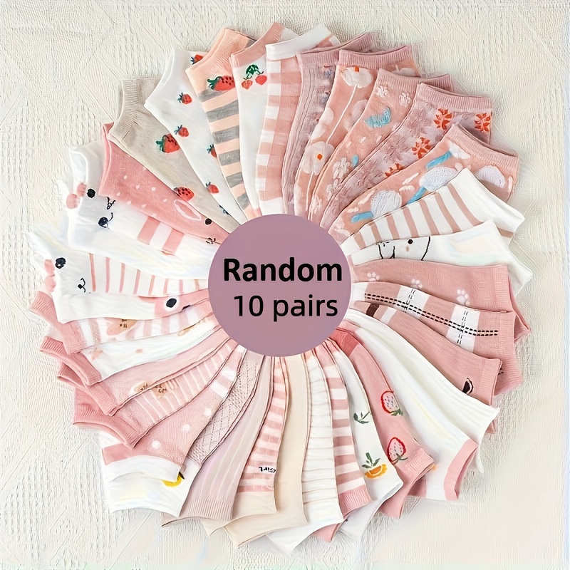 TEMU 10 Pairs Of Women's Short Socks, Easy And Stylish Floral Pattern, Spring, Summer And Autumn Socks, Women's Low-cut Socks, Soft, Comfortable And