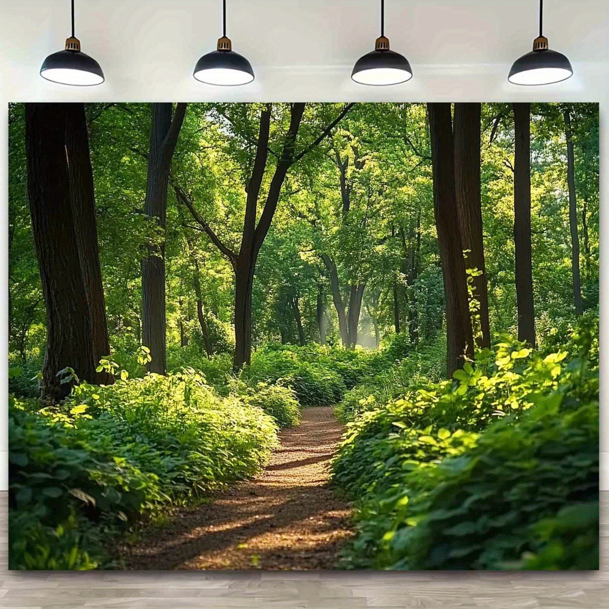 TEMU 2d Flat, 1pc Large Wall Mural - Jungle Forest Scene With Trees & Green Foliage - Self-adhesive Wallpaper-like Decoration For Birthday Parties,