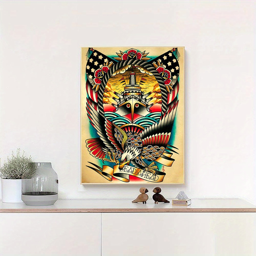 1pc wooden framed canvas wall art canvas wall art poster painting traditional american tattoo flash art poster for   decor for living room bedroom bar wall decor ready to hang 16 24 inches 40 60cm