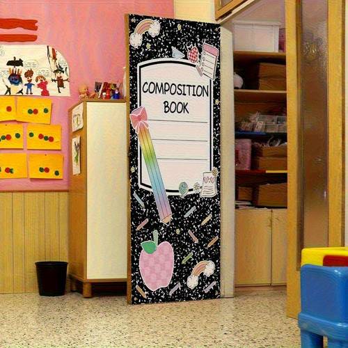 2d door sign 1 back to school composition notebook cover colorful pencil and ow design du ble polyester fabric no power required first day of school welcome wall deco tion