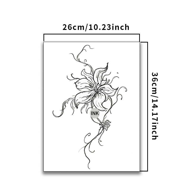 Image of Plus Size Lily Floral Temporary Tattoo Sticker, Waterproof Non-reflective Realistic Tattoo, Unisex Back Decoration, Ideal Gift , Her Gift, Fashion Body Art Lasting 3-5 Days