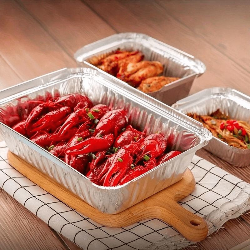 Image of 10pcs Foil Pans, Suitable For Baking, Picnics, Barbecues, Takeout, And Storing Foods, Serving As Air Fryer Liners, A Versatile Kitchen Essential, Takeout Food Containers
