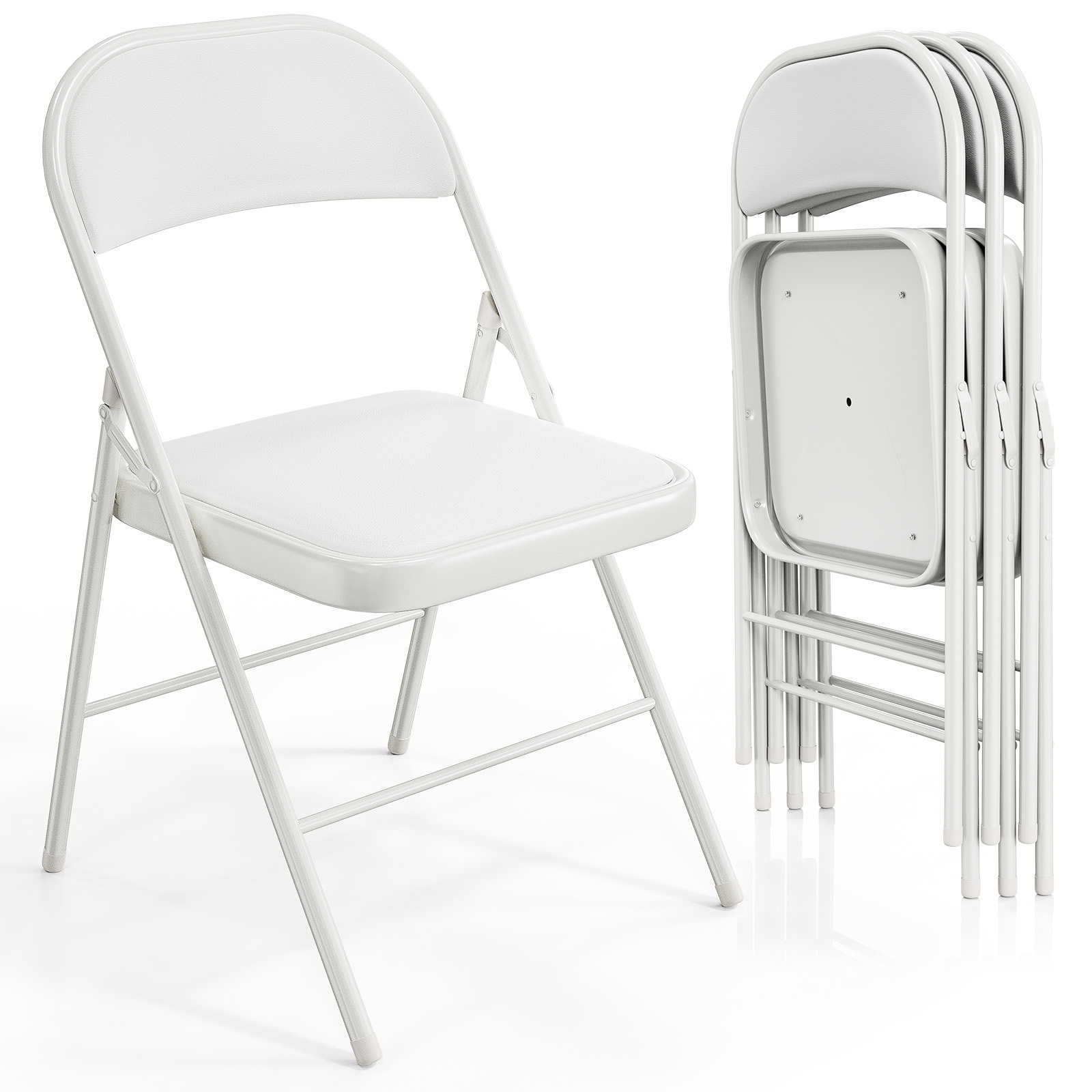TEMU Bonnlo Sillas Plegables 4 Piezas con Acolchado de PU en la Parte Superior y el Respaldo, Estructura de Acero, 158 Kg, Sillas Plegables para