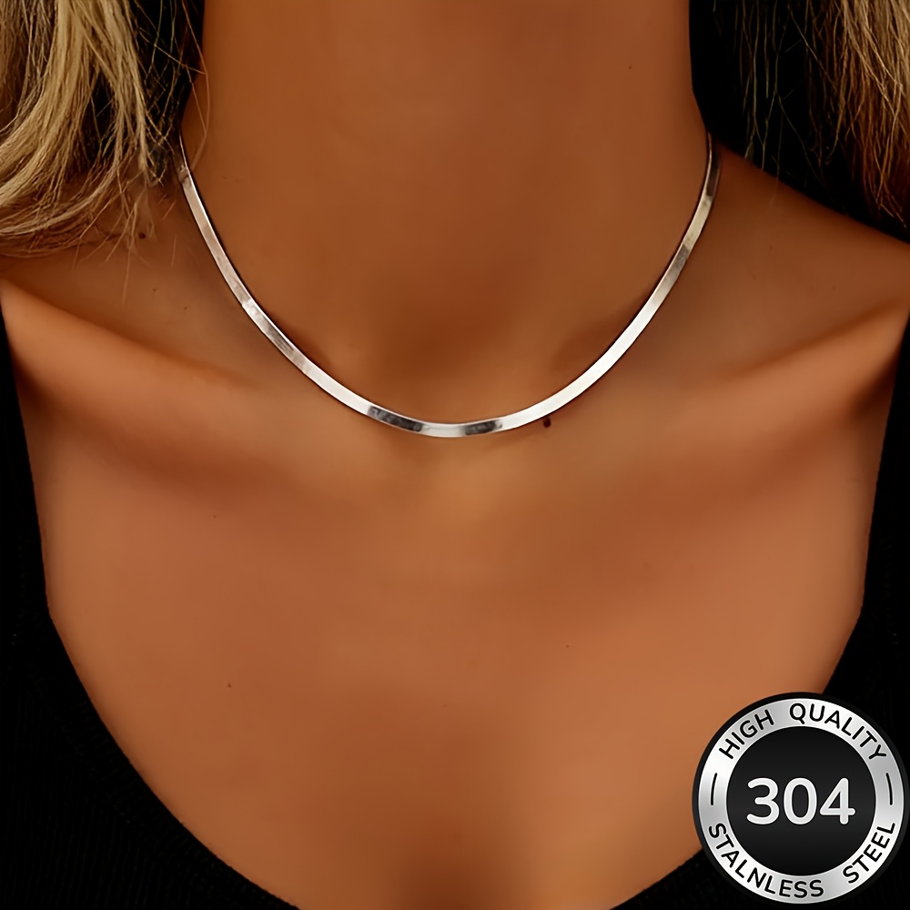 TEMU High-quality Stainless Steel Golden Blade Snake Bone Necklace, -fade, Simple And Elegant, Suitable Daily Wear Or Parties, A Fashionable Women's