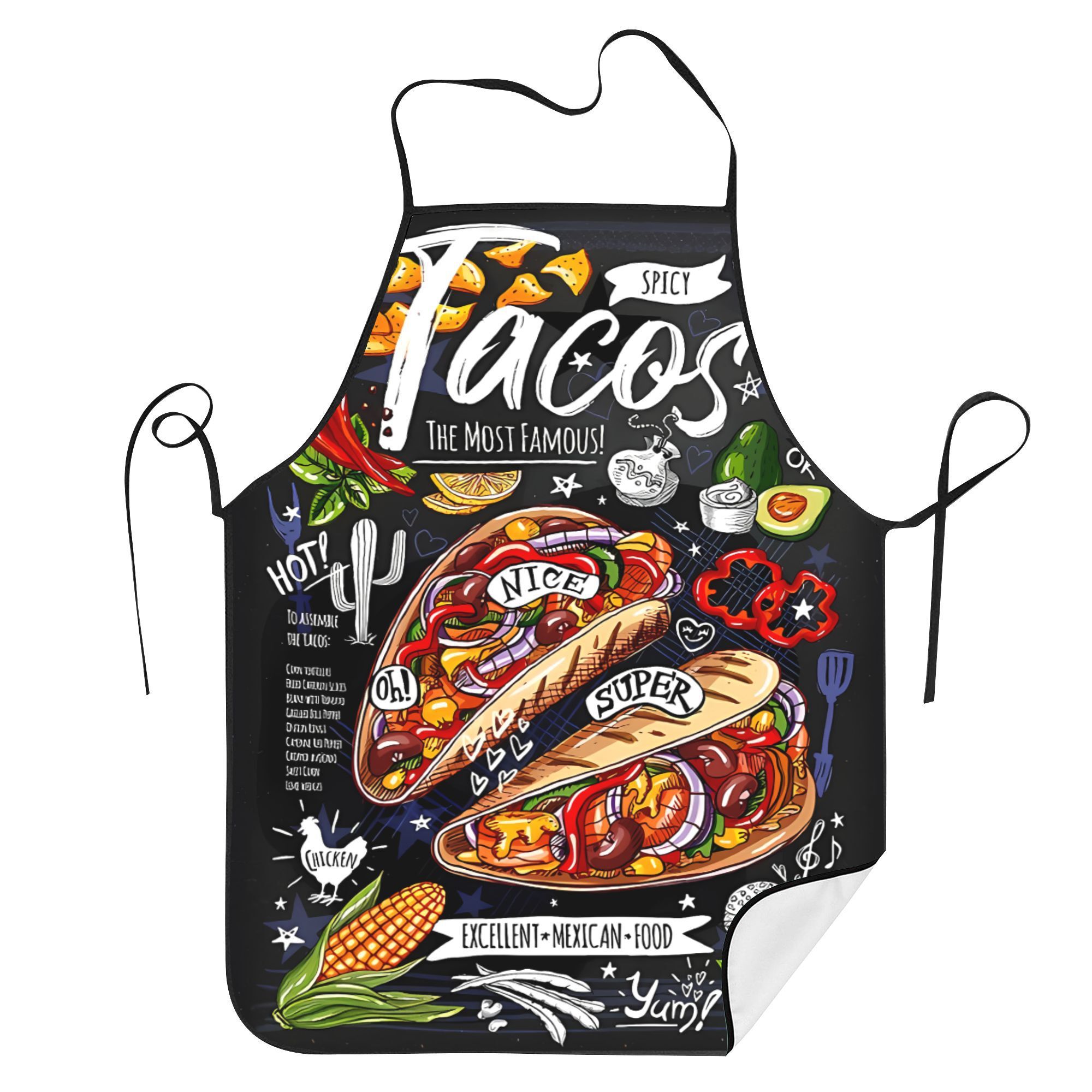 

Vintage Tacos Print Apron, 100% Polyester Woven Fabric, Patterned Apron For Restaurant & Home Use, Hand Washable - 190gsm