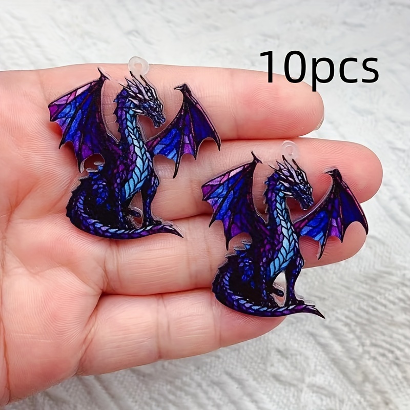 TEMU 10pcs Pack Of 10pcs Pieces Acrylic Dragon Charms - Handmade Suitable For Necklaces, Bracelets, Earrings, Diy Crafts | Whimsical Dragon Pendants