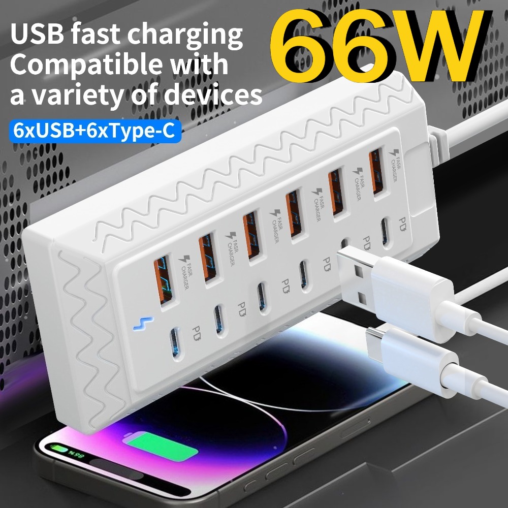12-In-1 Quick Charging Dock | 6 USB And 6 Type-C Ports, 12-Port Simultaneous Charging Hub | Multi-Device Adapter | Reliable Power Source | Travel And Office Charging Solution | Gifts for Thanksgiving, Christmas, And Valentine'S Day