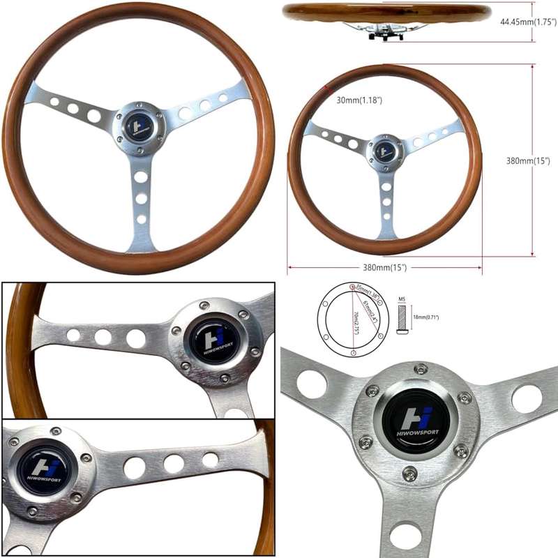 thumbnail image 2 of Hiwowsport 14" (350mm) Carbon Fiber Racing Steering Wheel With Quick Release & Horn Button – 6-Bolt Pattern, Black 2 of 6