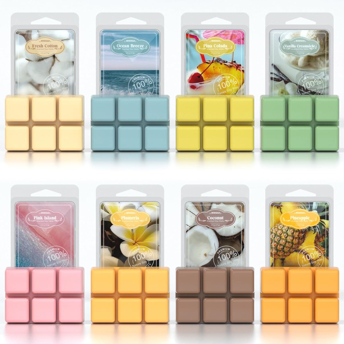 TEMU Summer Scented Wax Melts | Tropical Soy Wax Cubes For Wax Warmer, Strong Scent Wax Candle Melts, , Pina , Pineapple, Fresh Cotton, Coconut, Wax