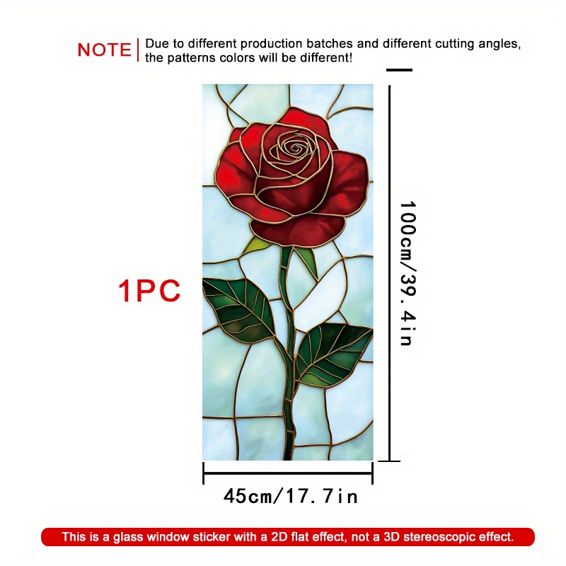 TEMU 2d Flat - 2d Flat - 1pc Of 2d Flat Stained Glass Window Film Measuring 45x100cm, Featuring A Self-adhesive Pvc Design That Requires No Glue.