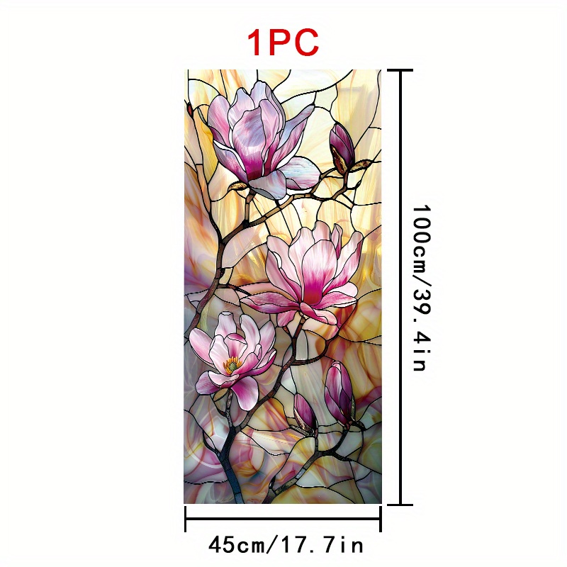 E-shop 1 Rolle Buntglas-Stil Rosa Magnolie Fensterfolie, 45×100 cm, Mattes PVC-Material, Selbstklebende Deko-Folie für