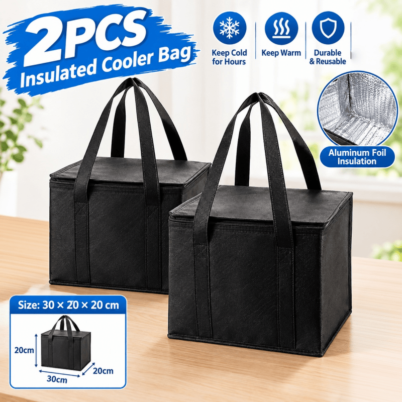 TEMU 2pcs Large Insulated Lunch Bags: Thickened Hot/cold With Durable Zippers. Non-food-contact. Great For Camping, Picnic. Long-lasting Temp (ideal