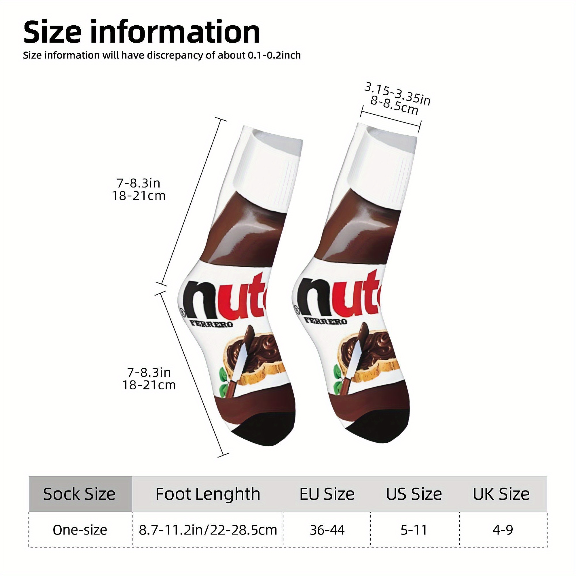 1 Pair Men'S Funny Novelty Crew Socks - Chocolate Hazelnut Spread Design, Hip Hop Harajuku Style, Polyester Knit Fabric (95% Polyester, 5% Elastane), Hand Washable - Ideal for Christmas Gifts and Casual Wear