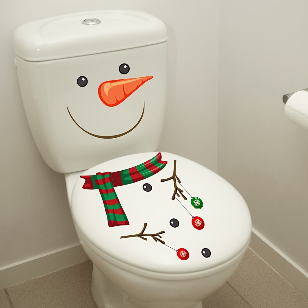 TEMU 1pc Self-adhesive Snowman Toilet & Window - Waterproof Removable Pvc Bathroom Decal With Snowman, Holly & Carrot Nose - & Stick For Christmas,