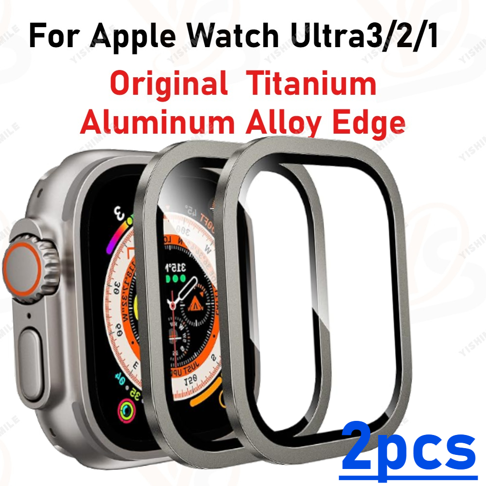 TEMU Set Of 2 Genuine Titanium Aluminum Alloy Edge Tempered Glass Screen Protectors For The For Watch Ultra, , And Ultra3 (49mm). 9h Tempered Glass