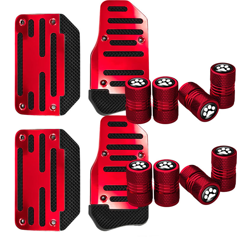 Image of 12/ 14pcs Red Aluminum Alloy Car Pedal Matching Valve Cap Anti-slip Throttle Brake Pedal Pad Most Models Car Interior Modification Accessories