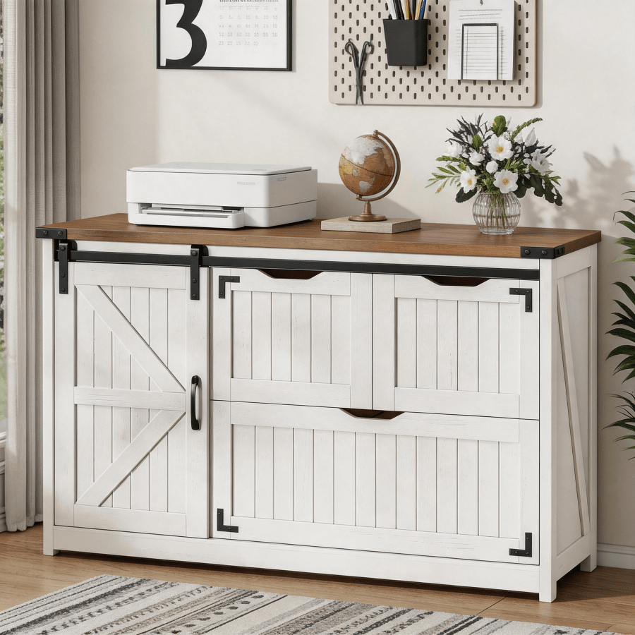 30lbs farmhouse lateral file cabinet 47 8 wide 3 drawers sliding barn door adjustable shelf office storage for hanging files letter legal f4 a4