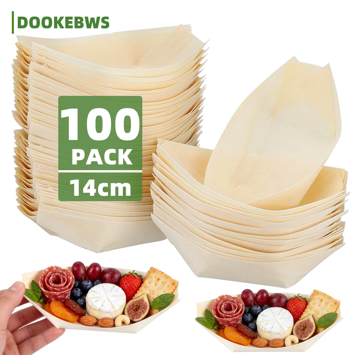Image of 100pcs Wooden Boat-shaped Plates - 14cm, Plates, Snack Plates, Plates, French Fry Plates, Chip Plates, Soup Plates For Parties, Weddings, And Bbqs, Fall, Halloween, Christmas
