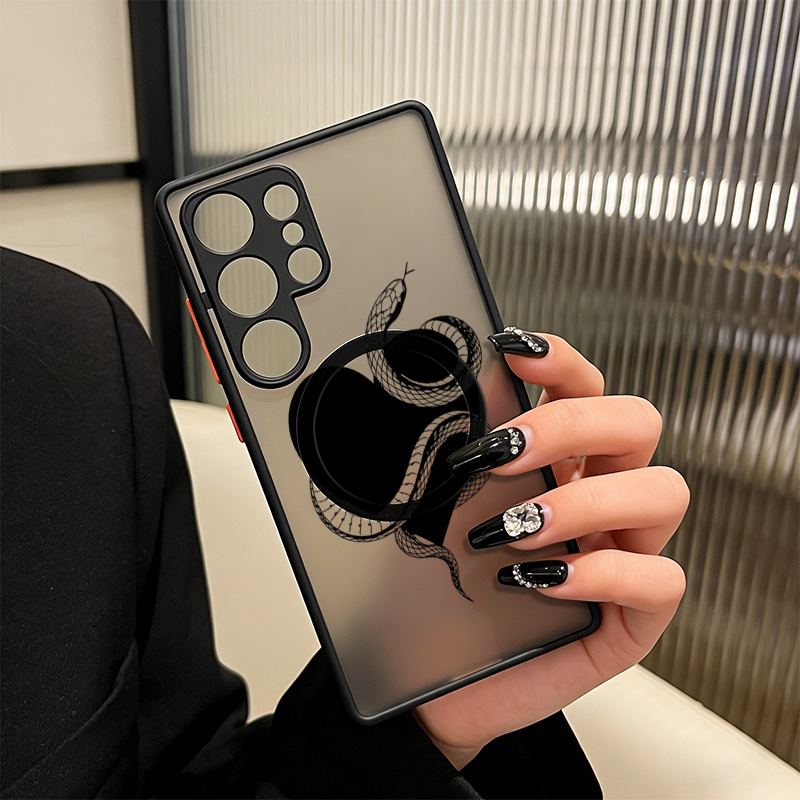 phone case easy transparent matte full coverage shockproof   and black heart pattern magnetic phone case suitable for samsung galaxy s26 s25 s24 s23 s22   fe s21 s20 5g a54 a53 a52 a33 a32 a23 a22 a21s a15 cm1