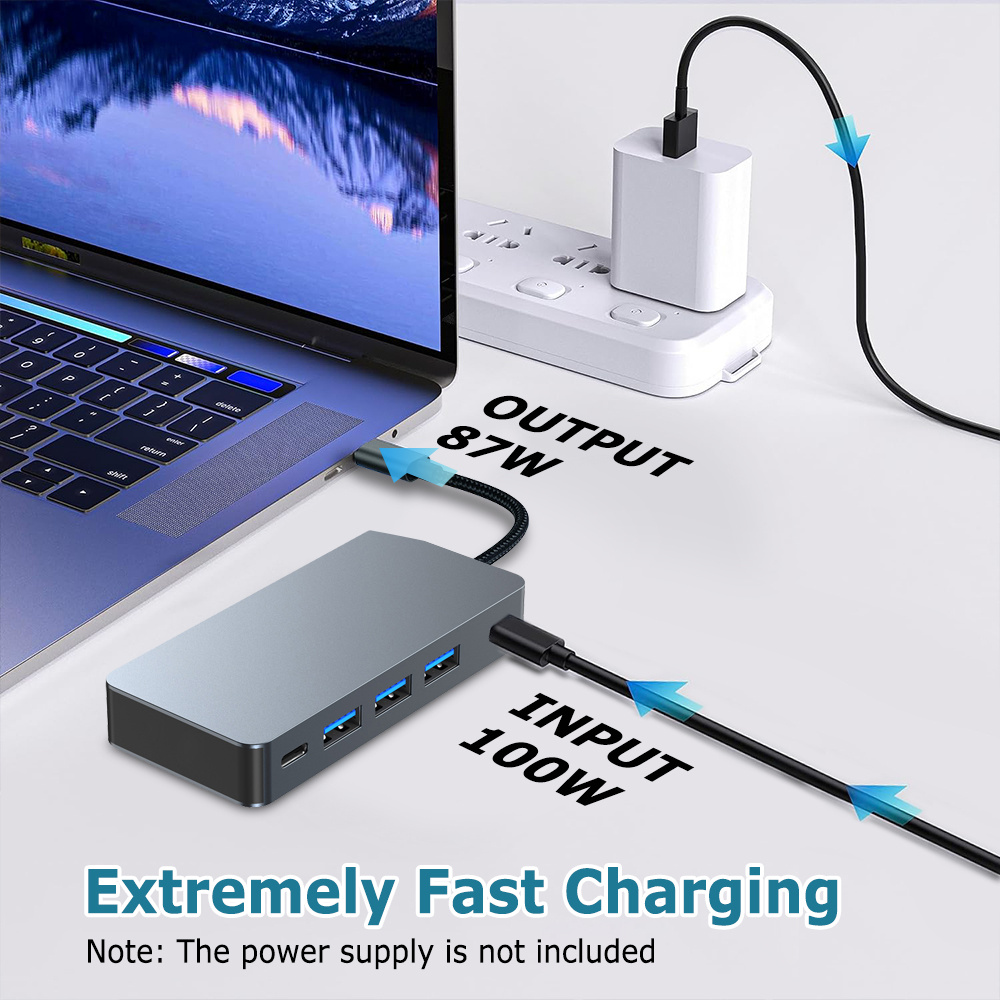 TEMU 7-in-1 Type-c With Hdtv Pd 100w Usb 3.0, Support Dual Monitor Hdtv, For Any Drivers Or Software, And Play For Any Drivers Or Software