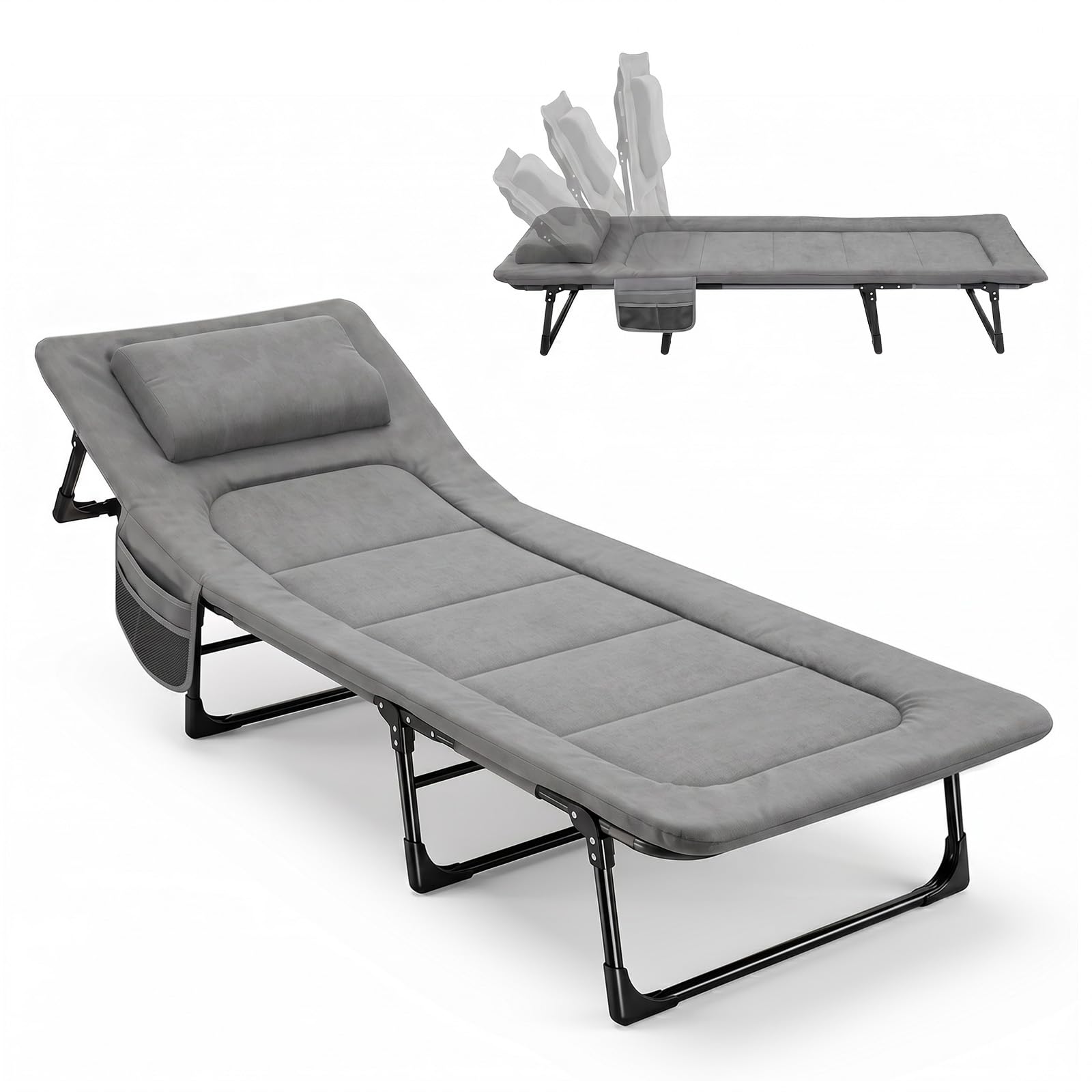 Image of Sekey Folding Camping Bed For Adults, Foldable Camp Bed With Weight Capacity Up To 200 Kg, Including Pillow; Travel Bed And Guest Bed For Camping, Festivals, Office, Garden, And Motorhomes