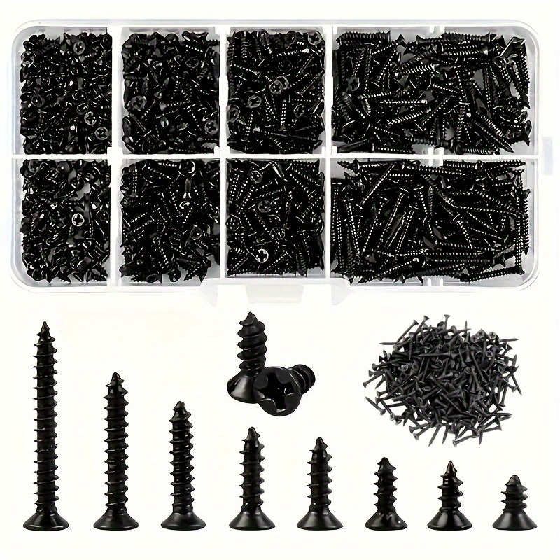 Kit de 800 Piezas de Tornillos Autorroscantes M2, Varios Tamaños y Estilos - Material Metálico Duradero con Hilo Espiral y Cabeza Plana, Ideal para Reparaciones en Carpintería y Montaje Eléctrico, Incluye Caja de Almacenamiento Práctica