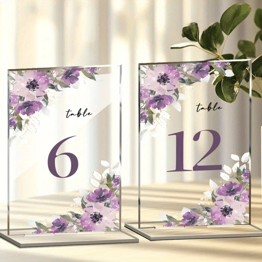 TEMU 10 Elegant Acrylic Wedding Table Number Cards, Measuring 5.12x3.15 Inches, Featuring A Purple And , Perfect For Weddings, Birthdays, And Formal
