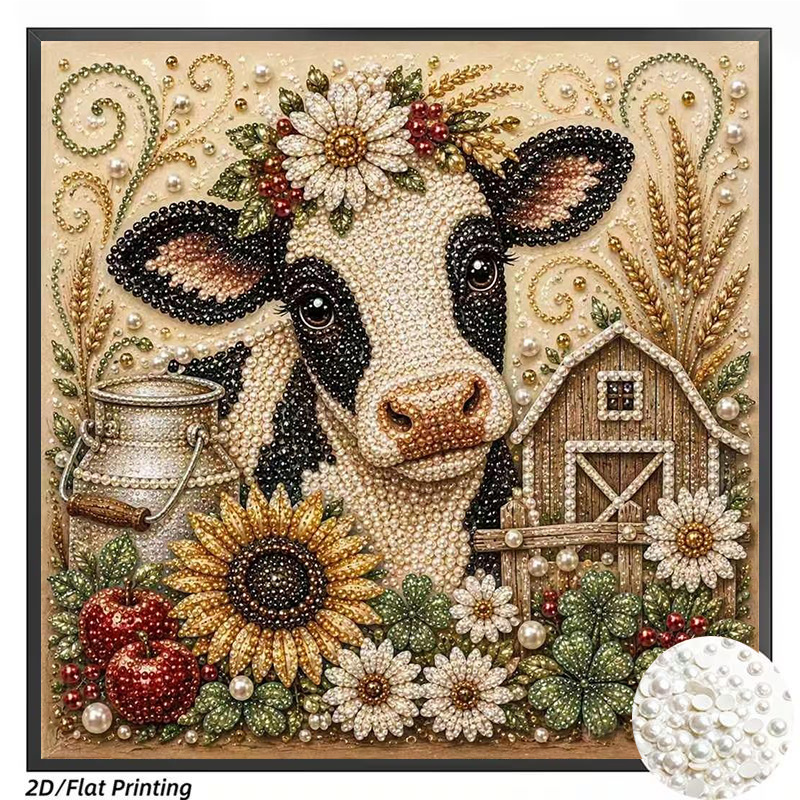 TEMU 1pc Frameless Pearl Drill Painting Kit, Featuring A Cute Cow Pattern And Landscape Design. An And Project, Measuring 11.8 X 11.8 Inches, Ideal