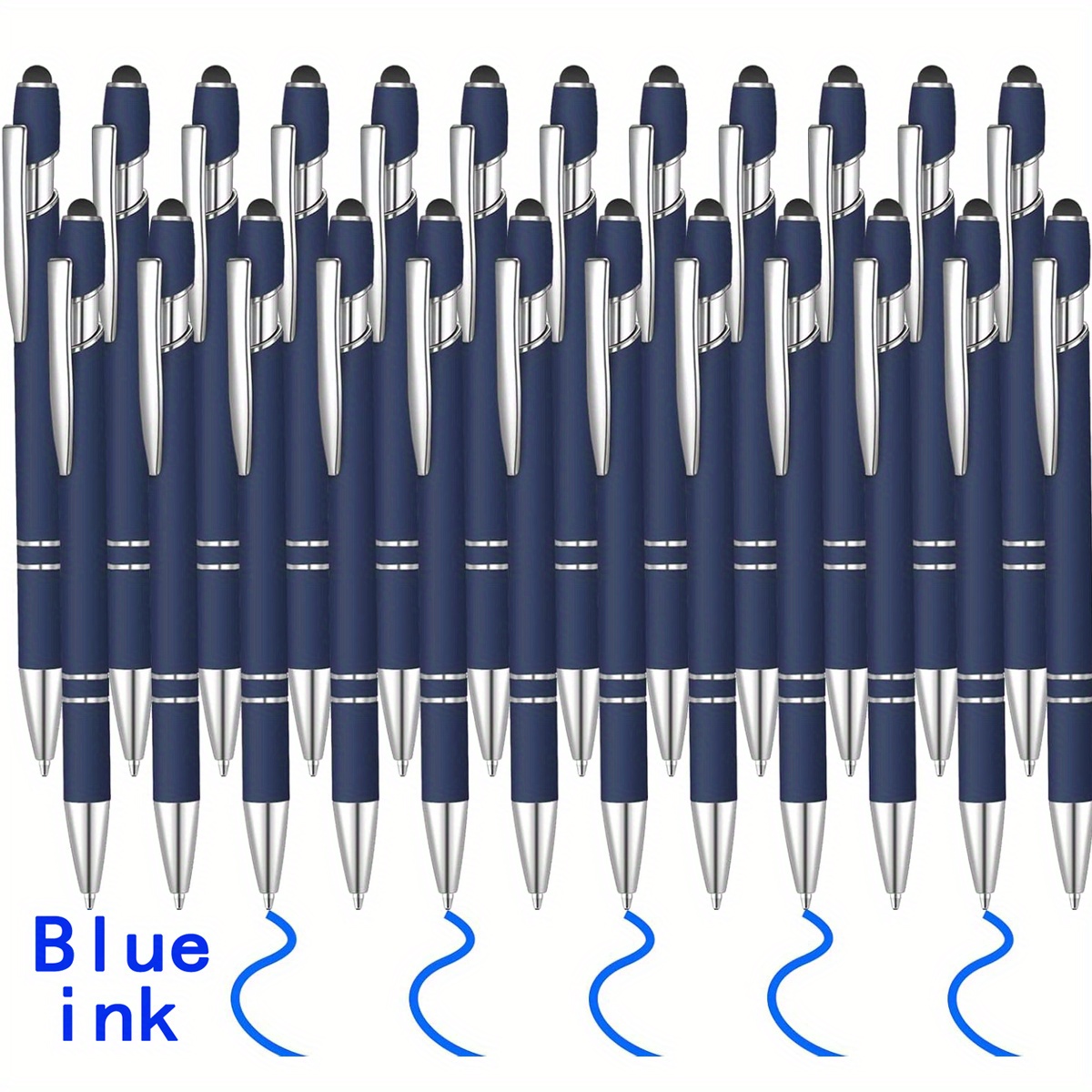Image of 24pcs Blue Ink Ballpoint Pen With Stylus Tip 2 In 1 Ballpoint Pen 1.0 Ink Smooth Writing Metal Stylus Pen For Touch Screens Coworkers, Family, Colleagues, Office. Merry Christmas