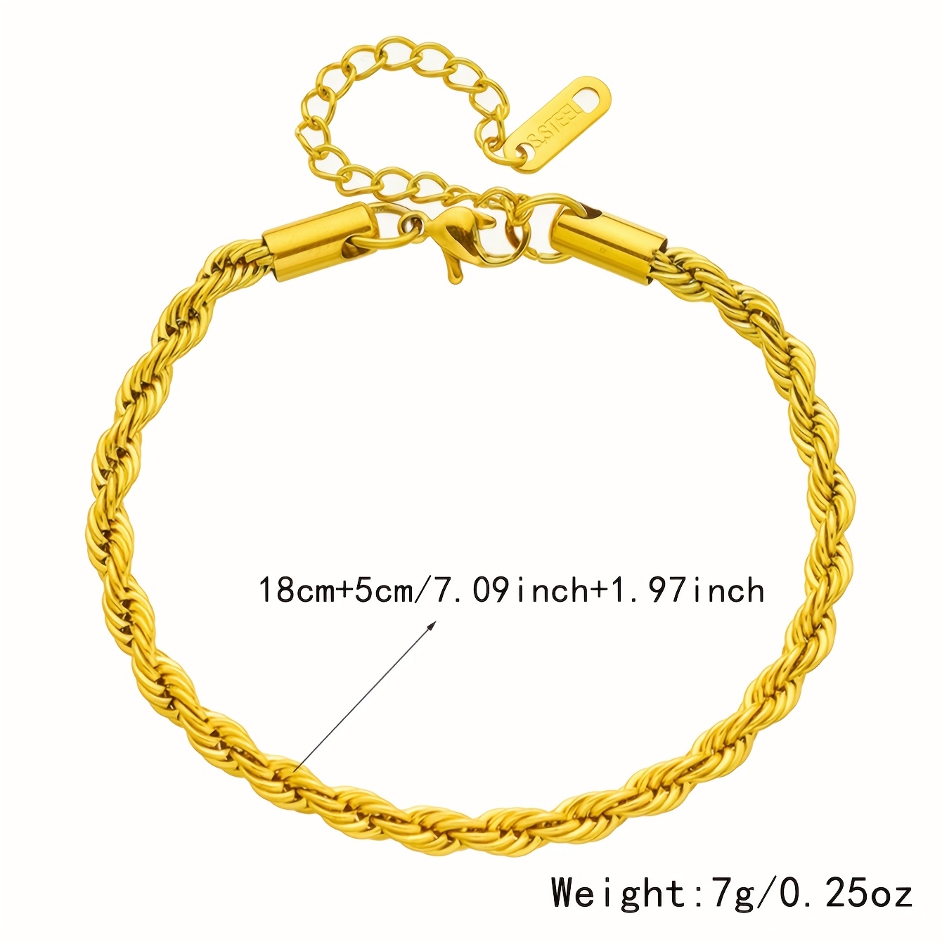 Women's Classic 18K Gold Plated Rope Chain Bracelet, Adjustable