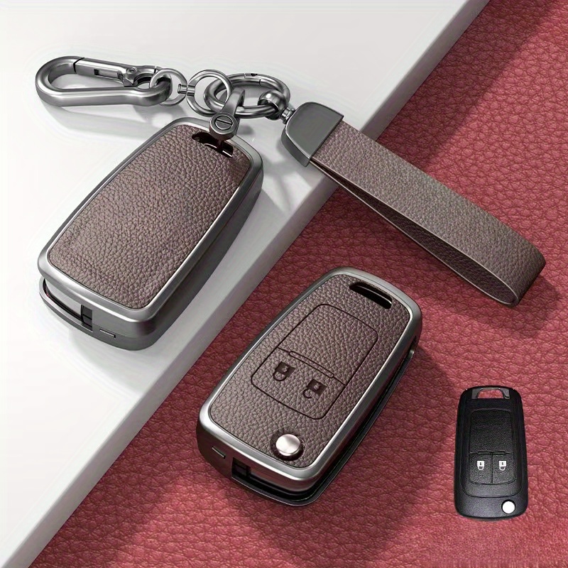 Image of 2 Buttons Alloy+ Car Remote Flip Key Fob Cover Case Shell Holder With Keychain For J, A, B, C, Mokka, For