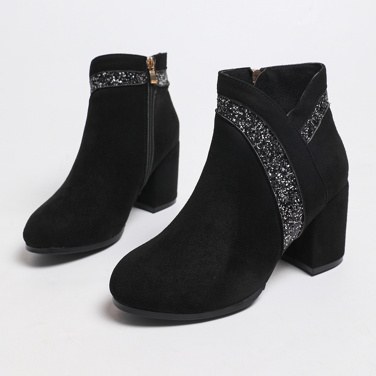 TEMU Women's New High Heel Ankle Boots, Elegant Solid Color Round Toe Chunky Heel Short Boots With Side Zipper, Western Style Autumn/winter Boots,