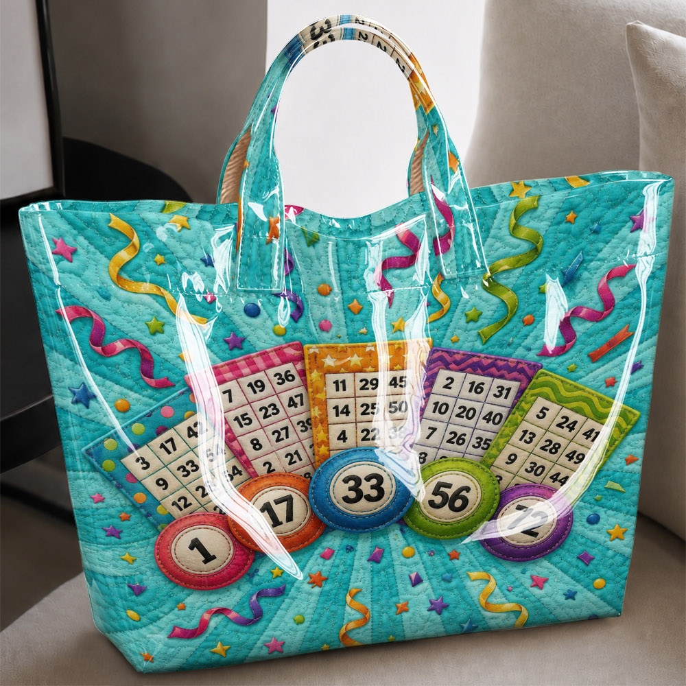 Colorful Bingo Game Print Tote Bag, Fun Number Card Glossy Handheld Bag, Large Capacity Casual Shopping Bag For , Parties, Daily Storage And Shopping