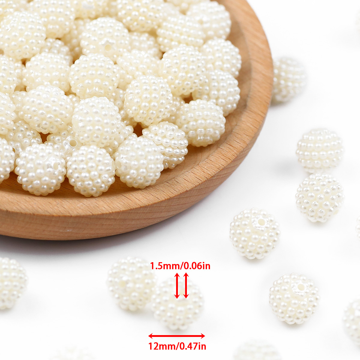 TEMU 10/12/14/20mm Creamy White Acrylic - Large Spherical Beads For Making, Necklace, Bracelet, Keychain & Bag Charms - Glossy Uniform (10mm, 12mm,
