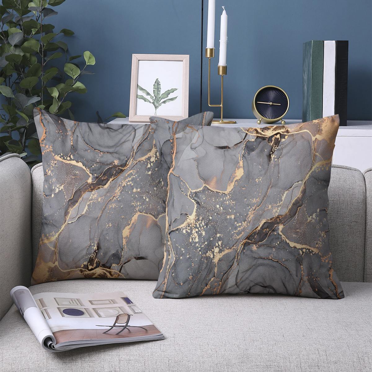 

2pcs Short Marble Pattern Decorative Pillowcase Double-sided Print 18in*18in Bedroom Living Room Room Home Decoration Cushion No Pillow Core