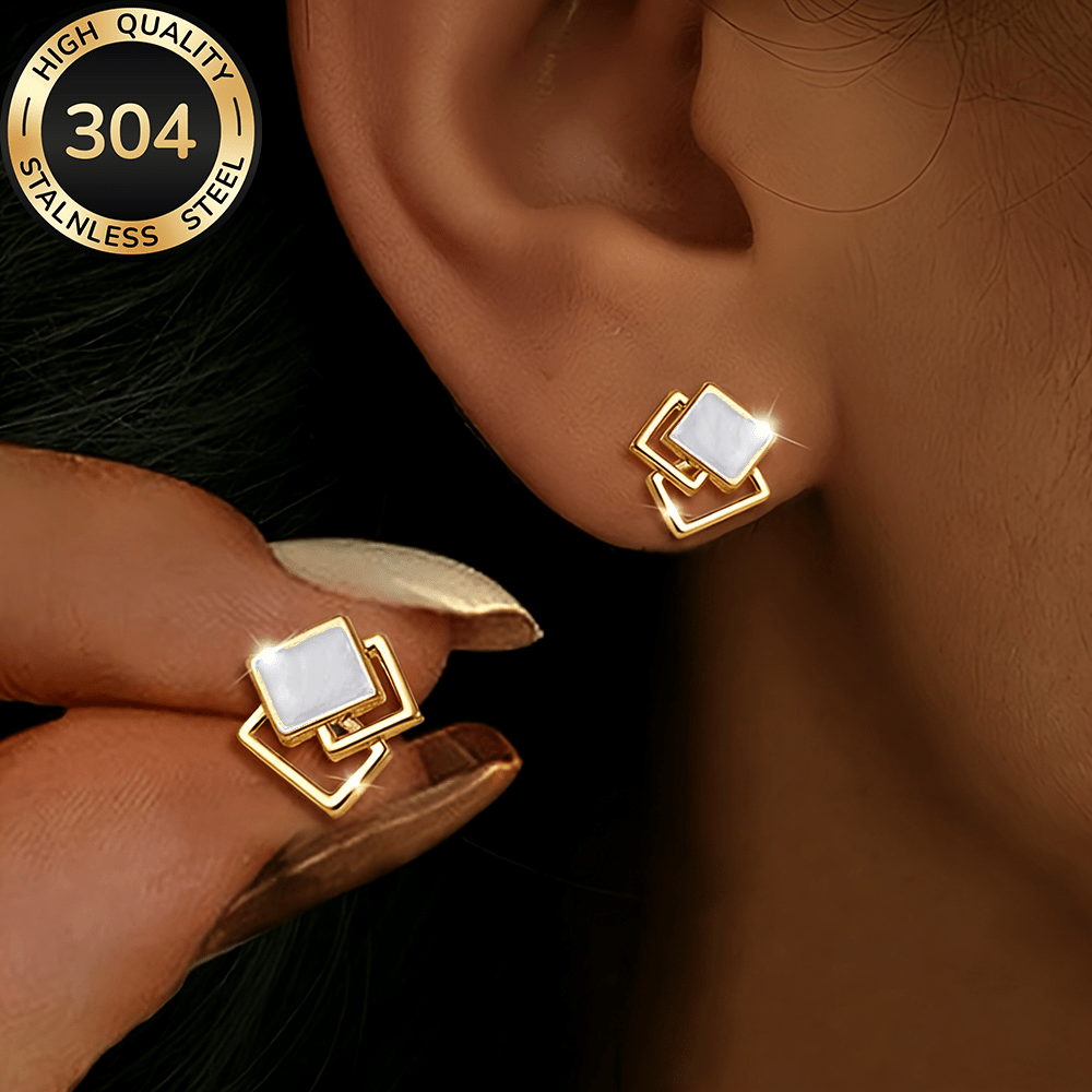 TEMU High-quality Stainless Steel Golden Earrings, Hypoallergenic, Fade-resistant, Easy And Elegant, Suitable For Everyday Wear Or Party Fashion