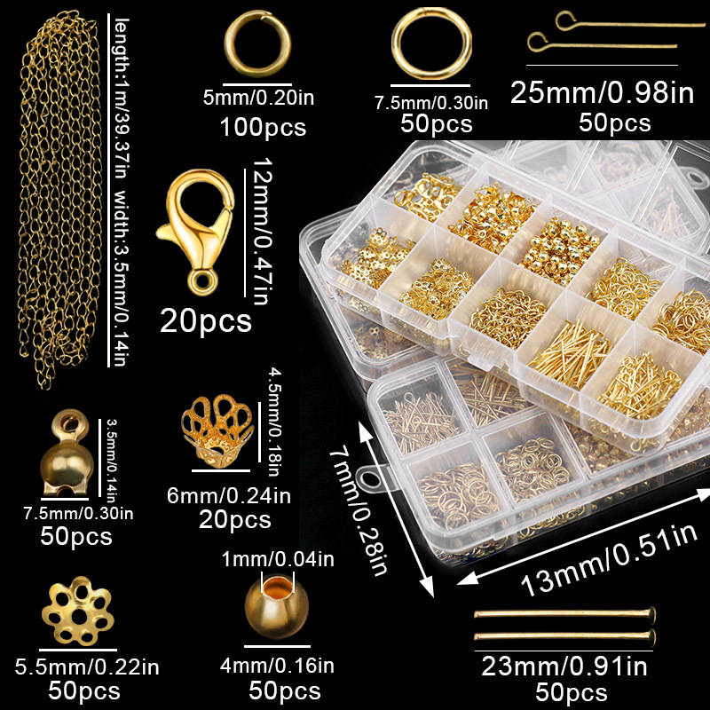 TEMU A Box Of Golden Jewelry Making Kits Suitable For Jewelry Supplies, Perfect For Christmas Gifts, Including Materials For Bracelets, Necklaces,