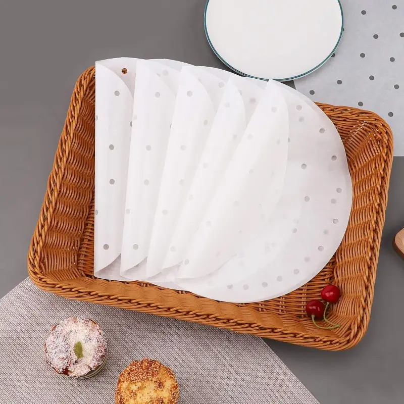 200pcs 11 inch disposable white perforated parchment paper sheets for air fryer & steaming basket - , heat-resistant, easy , baking, roasting, and steaming, air fryer accessories, , perforated design, heatresistant material Product details 2