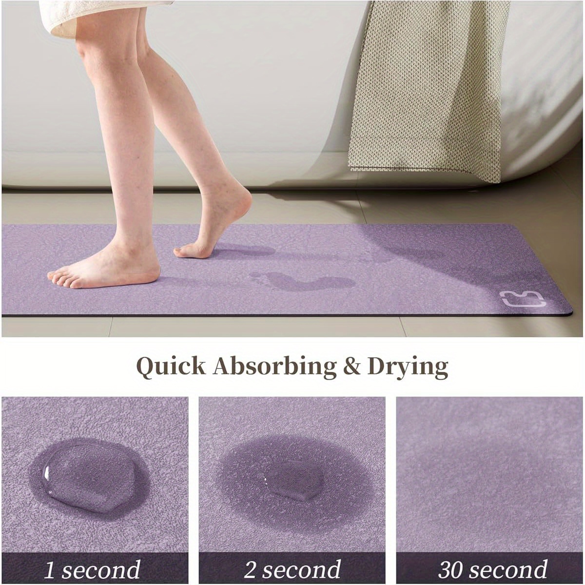 extra long bath mat lavender diatomaceous earth bathroom fast dry non slip shower mat with rubber backing super absorbent large floor mat for tub shower sink elegant bathroom decor   spa lovers Product details 2