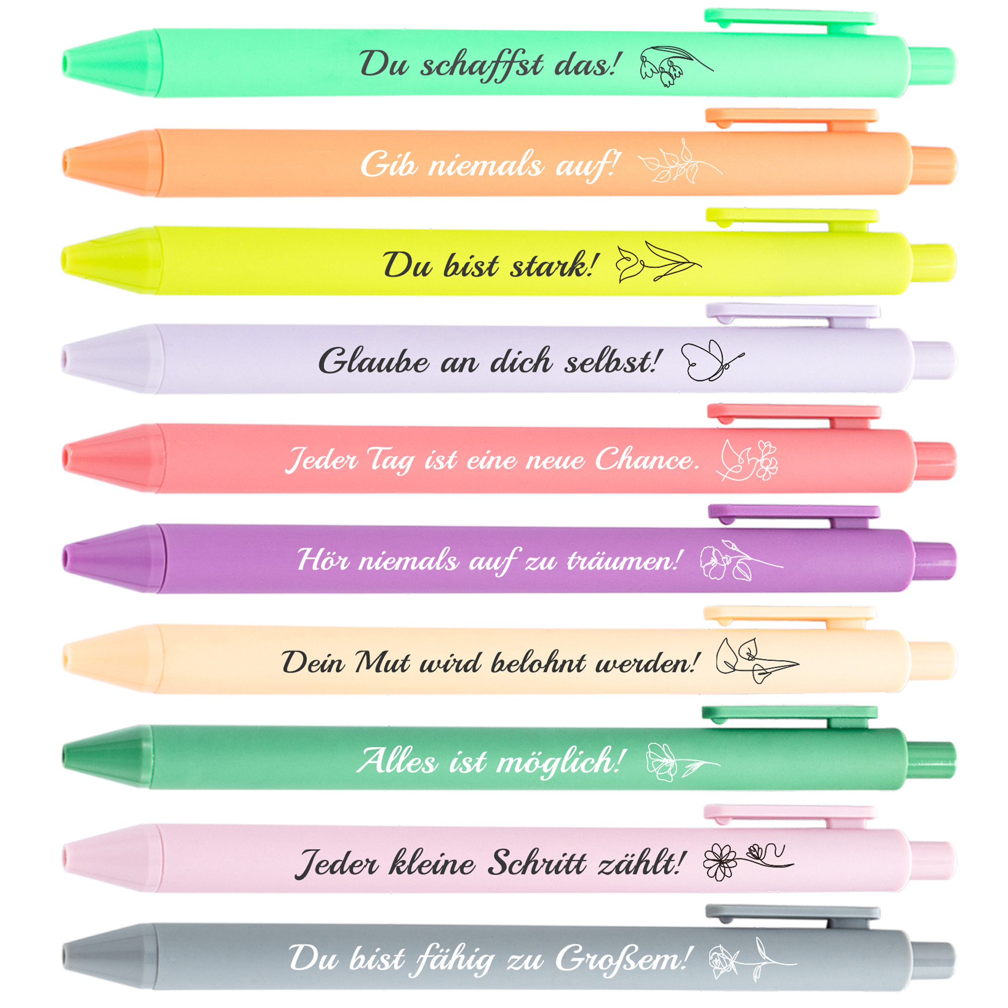 10pcs Plastic Ballpoint Pens, Printed With German Words Of Encouragement, Black Ink, Office Gifts For Staff Volunteer Nurses Teachers Colleagues Team Building Retirement Gifts, Age14+, Christmas Gift
