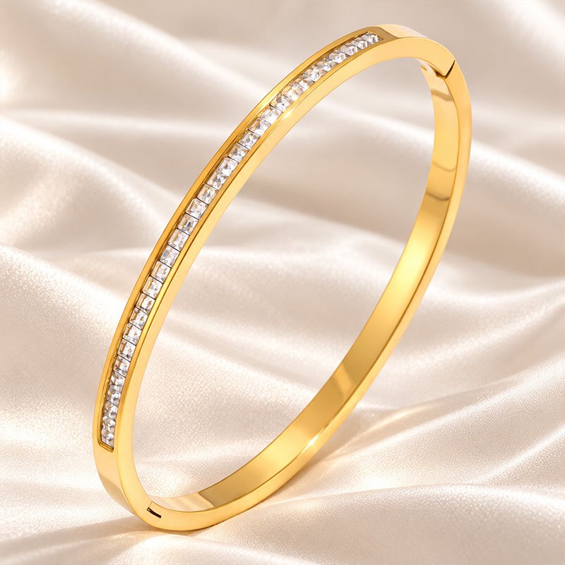 3pc Women's Gold-Tone Bracelet Set with Sparkling Stone Bangle
